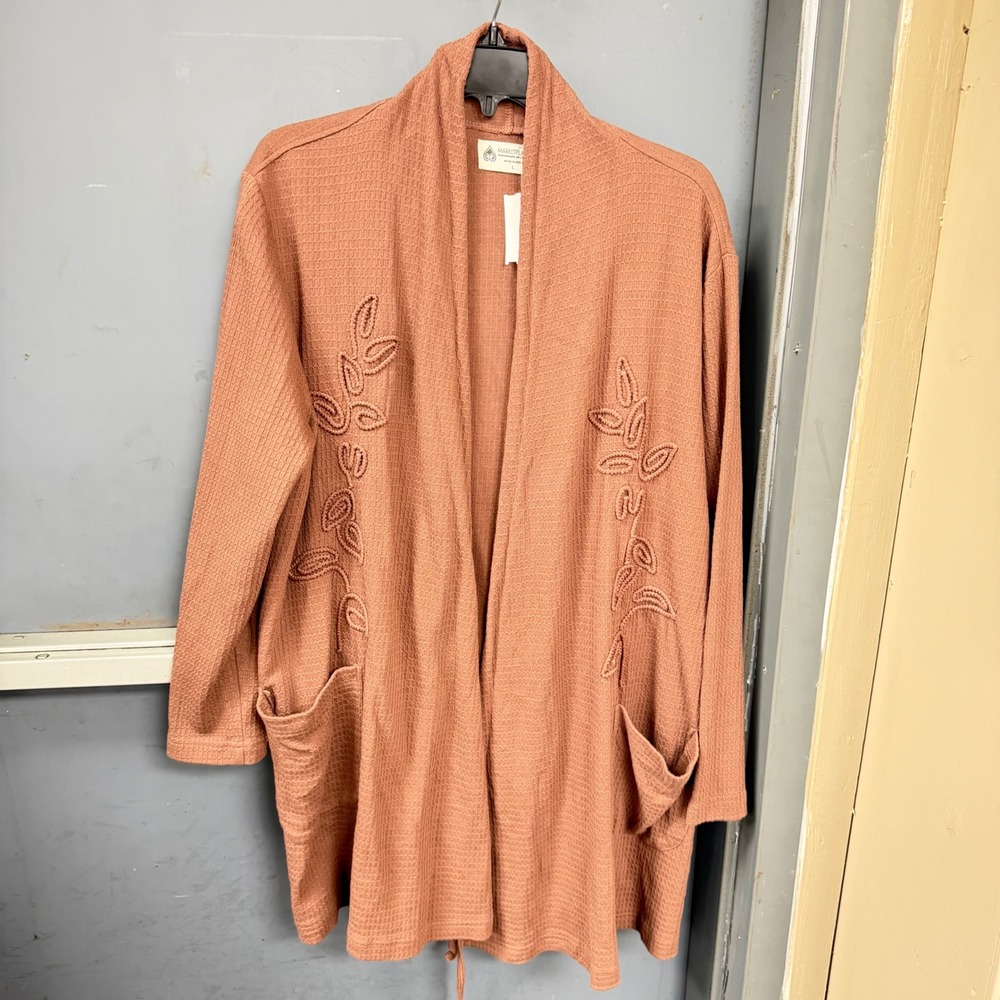Marketplace Handwork of India Terracotta Waffle Knit Embroidered Cardigan L